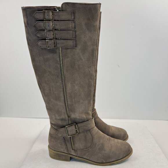 Vanity Womens Size 6.5 Brown Knee High Riding Boots Faux Leather Buckle Zipper - Picture 5 of 14
